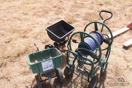 (2) Seed Spreaders & Hose Reel Cart