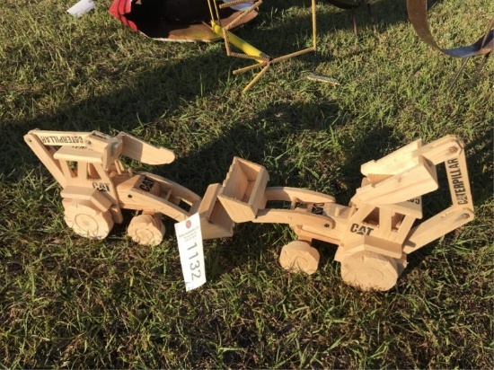 LOT (2) WOODEN TOY BACKHOES
