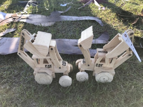 LOT (2) WOODEN TOY BACKHOES