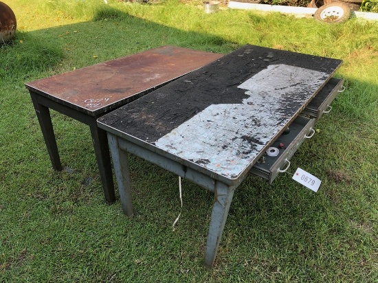 (2) METAL TABLES 5 & 6FT W/DRAWERS