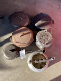 (4) Cast Pots, (1) Cast Kettle, (1) Alum Kettle