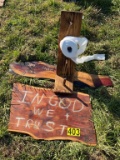 Toilet Paper Holder & 2 Wood Signs