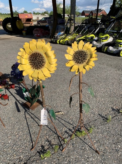 pair of metal sunflowers