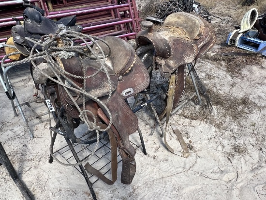 2 Saddle Racks & 3 Horse Saddles
