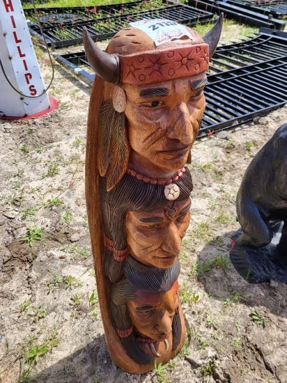 Native American Statue, 3 Face
