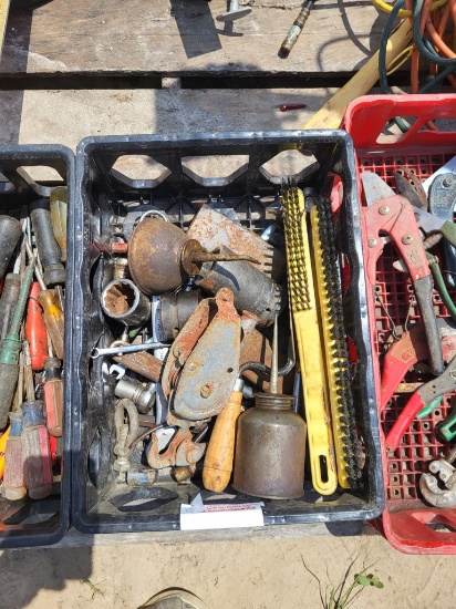 Crate of Tools, Wrenches,Sockets, Tickle, Oil Can