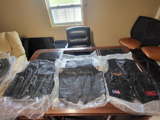 (3) Leather Biker Vests