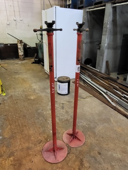 pair of red shop stands