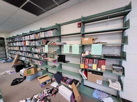 metlal shelving w. books 27ft long x 87inH