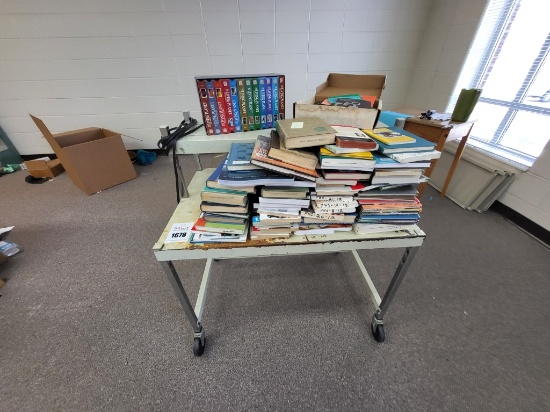 rolling metal cart w. books