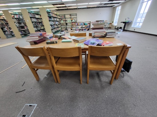 wooden library table w. (6) chairs 6ft x 3ft