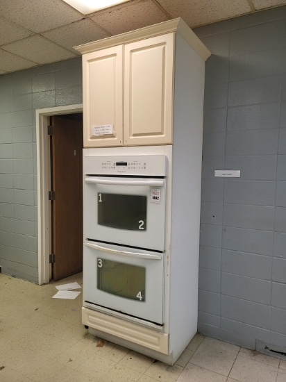 woodent cabinet w. Frigidaire upper & lower oven