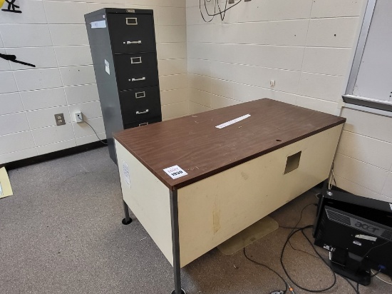 metal desk & 5-drawer filing cabinet