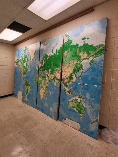 (4) panel wood frame large hanging world map