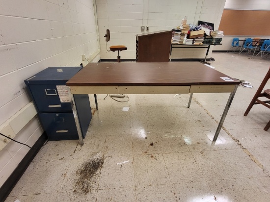 metal desk & 2 drawer filing cabinet