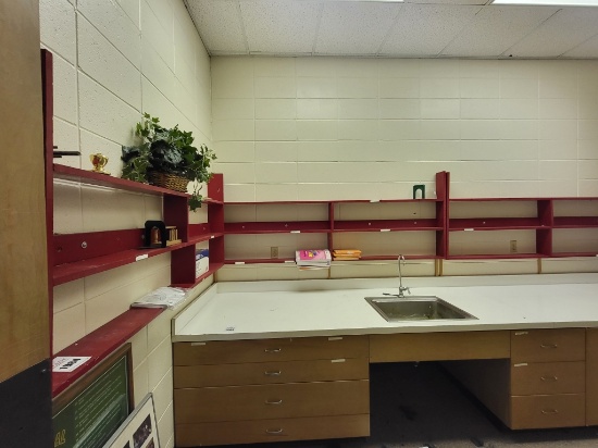 (5 pc) red wooden wall shelving