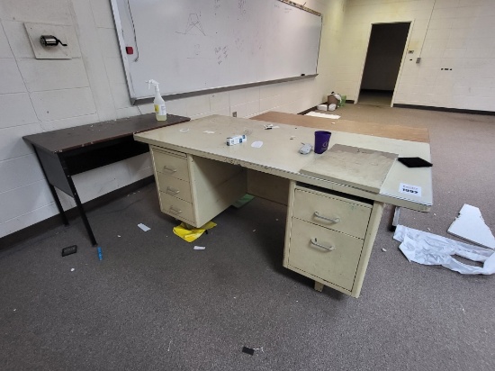 2 metal /wood tables, 1 metal teachers desk