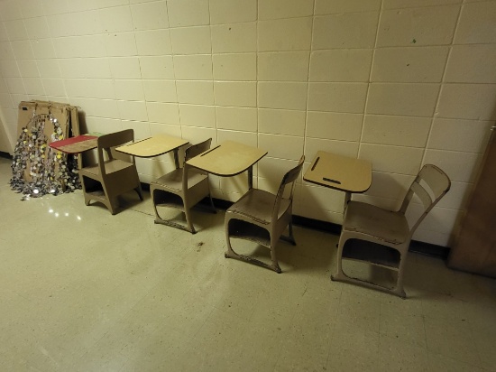 4 vintage student desks