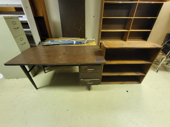 wooden office desk & wooden bookcase