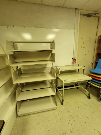 (2) metal shelves (one w. casters)