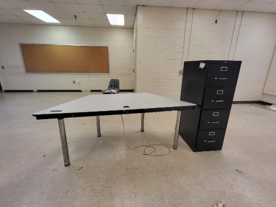 wood/metal table 78x28, & 4-drawer filing cabinet
