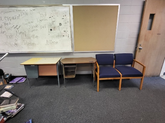 2 metal desks, office loveseat