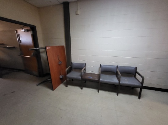 metal & wood table/3 seater office chair