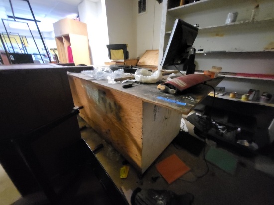 wooden shop table, 8ft long