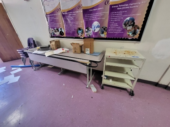 rolling metal cart, table, 4 stationary chairs