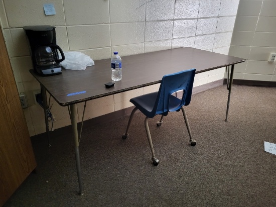 Wooden Table, Office Chair, Mr. Coffee Coffee