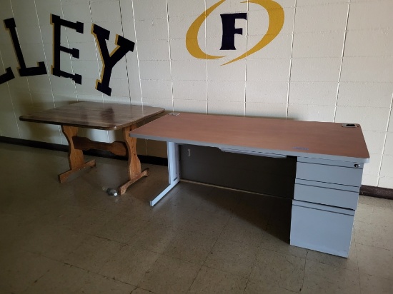 Metal office desk, wooden dining table