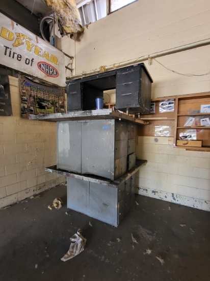 2 metal shop tables, metal desk