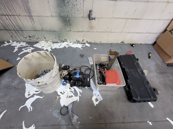 2 bins of bolts, pelican case, wood planers