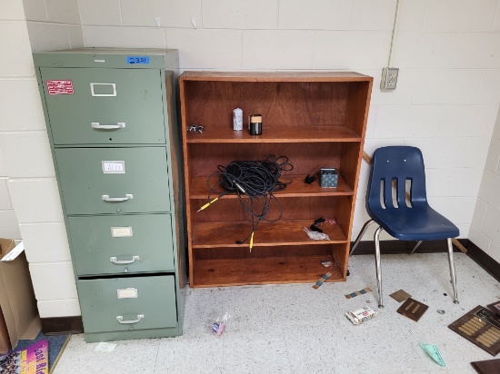 Filing Cabinet, 4 Tier Shelf, Chair