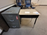 small metal desk, 2-drawer metal filing cabinet