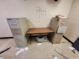 2 4-drawer metal filing cabinets, 1 table