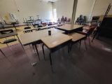 4 desks, upholstered office chair
