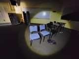 3 stationary chairs, 2 student desks