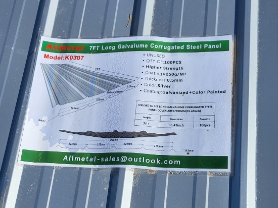 7 Ft Galvalume Corrugated , Allmetal, Unused