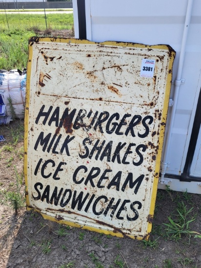 Vtg Metal Sign " Hamburgers, Milkshakes, Ice Cream