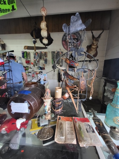 Metal Art W/ Leather Goods, 2 Vtg Lures, Leather