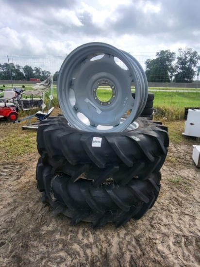 (3) 8 Bolt Tractor Rims W/ (2) 18.4 R35 Tires