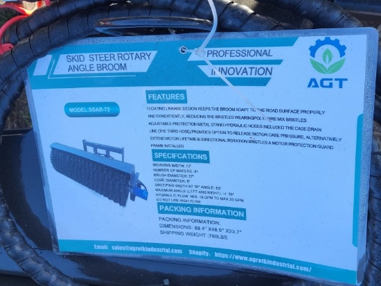 Skid Steer Angel Broom, Mower King, Unused