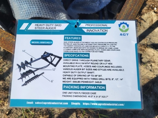 Skid Steer Auger, Mower King, Unused
