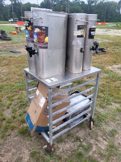 Bread Cart W/ 4 Tea Urns, Trays,