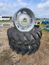 (3) 8 Bolt Tractor Rims W/ (2) 18.4 R35 Tires