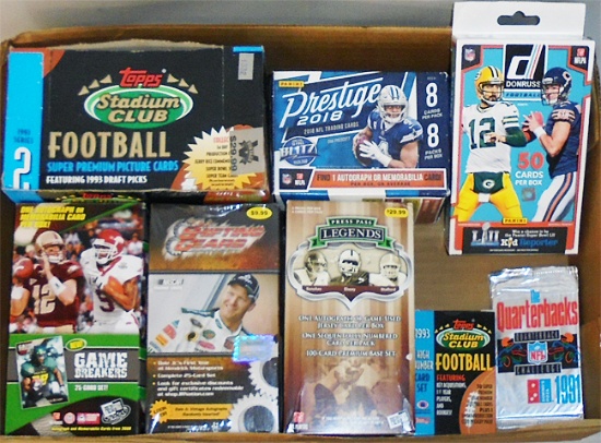 Huge -Football/Racing Cards- Sports Memorabilia Box & Pack Lot