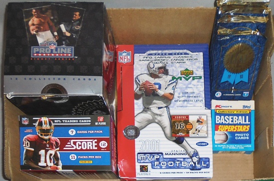 Huge -Football/Baseball Cards- Sports Memorabilia Box & Pack Lot