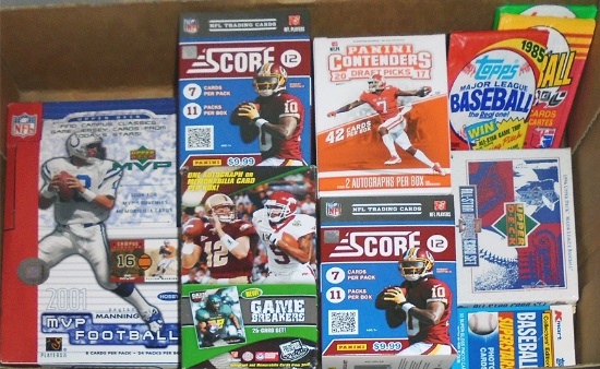 Huge -Football/Baseball Cards- Sports Memorabilia Box & Pack Lot