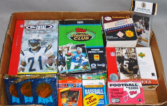 Huge -Football/Baseball Cards- Sports Memorabilia Box & Pack Lot